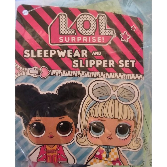 L.O.L. Surprise! Girls 2 Piece Long Sleeve Top Pants & Slippers Pajama Set 10/12 - Picture 1 of 5